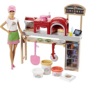 imageBarbieCareers Playset Blonde Pizza Chef Doll with Toy Oven ampamp Counter with Sliding Conveyer Belt Molds 3 Dough Colors ampamp Accessories