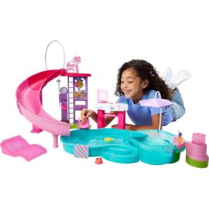 imageBarbie Dream Pool Playset with 6 Play Areas Including Slide ampamp Bubbling Hot Tub Plus 20 Accessories Like Pet Floaties ampamp More