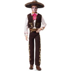imageBarbie Signature Ken Doll Da De Muertos 2025 Collectible with Cream Shirt Black Vest and Trousers Sombrero and Calavera Face Paint