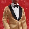 imageBarbie Signature 2025 Holiday Dark Brown Hair Ken Collectible Fashion Doll Wearing Full Suit with Golden Jacket in Displayable Packaging ampamp Doll StandDark Brunette