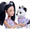 imageBarbie Twinning Looks Doll with Pet Dog in Matching Red Striped Clothes and Accessories for Both like Sunglasses and Headbands Wavy Black HairWhite Flowers