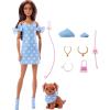 imageBarbie Twinning Looks Doll with Pet Dog in Matching Red Striped Clothes and Accessories for Both like Sunglasses and Headbands Wavy Black HairWhite Polka Dots