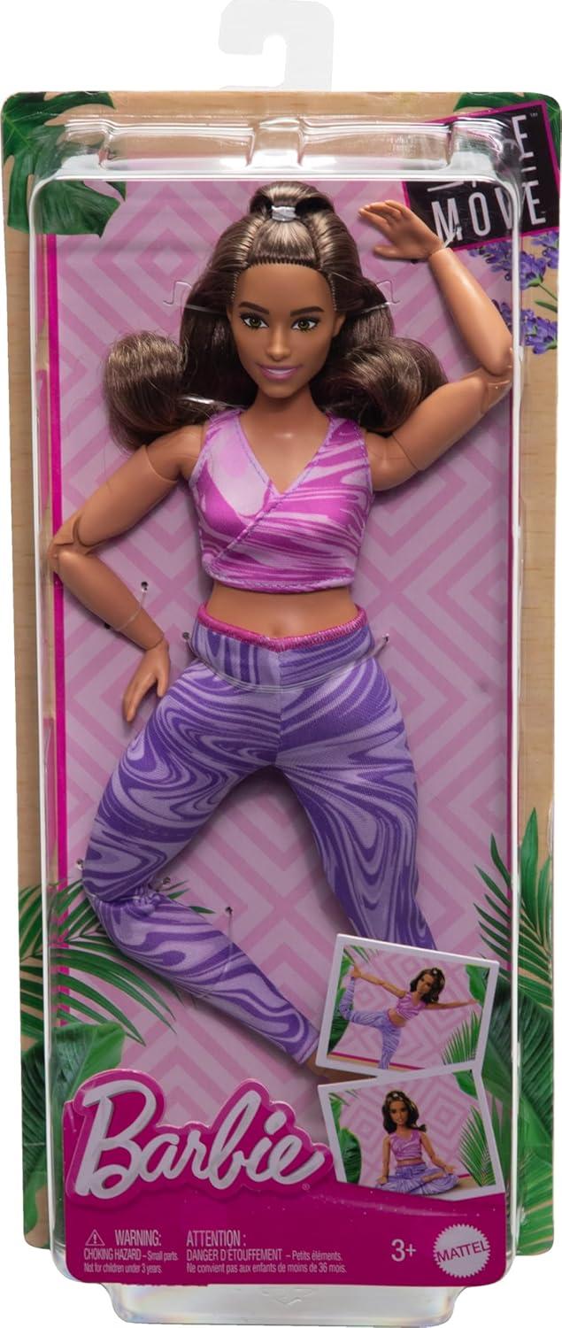 imageBarbie Made To Move Fashion Doll Brunette With Curvy Body Removable Top ampamp Pants 22 Bendable Joints Purple