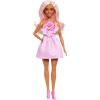 imageBarbie Fashionistas Doll 238 with Pastel Pink Hair Wearing Strapless Dress with Rose Bodice Pearly Barrette Accessory and Strappy Pink Heels