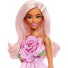 imageBarbie Fashionistas Doll 238 with Pastel Pink Hair Wearing Strapless Dress with Rose Bodice Pearly Barrette Accessory and Strappy Pink Heels