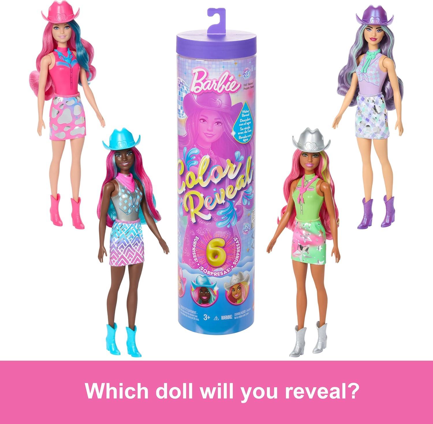 imageBarbie Color Reveal Fashion Doll ampamp Accessories with 6 Surprises Disco Star Series with Metallic Shine ampamp ColorChange Bodice Styles May Vary