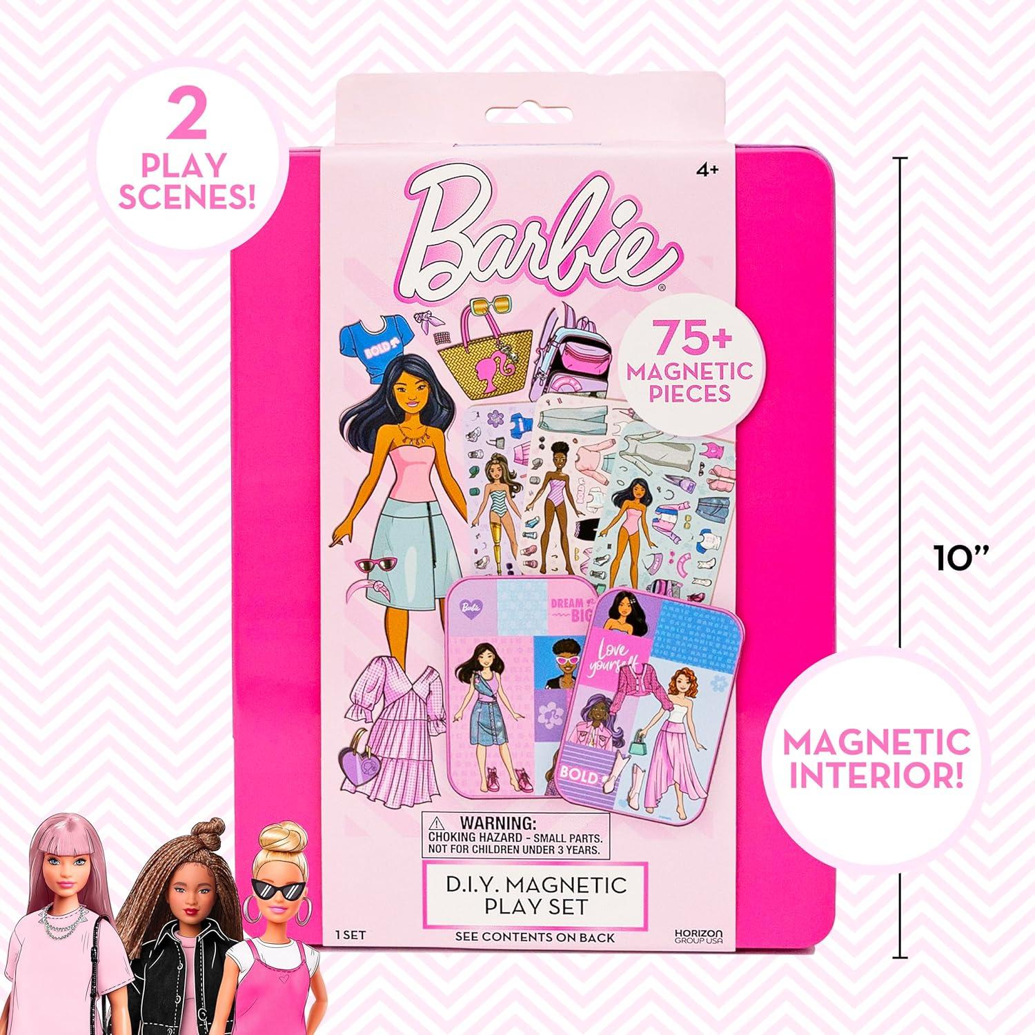 imageBarbie DIY Magnetic Play Set 75 Pieces 3 Magnetic Dolls Crafts for Kids Ages 48 4 Year Old Girl Birthday Gifts Girl Toys Cute Travel Toy Fun Airplane Activities Pretend Play for GirlsBarbie