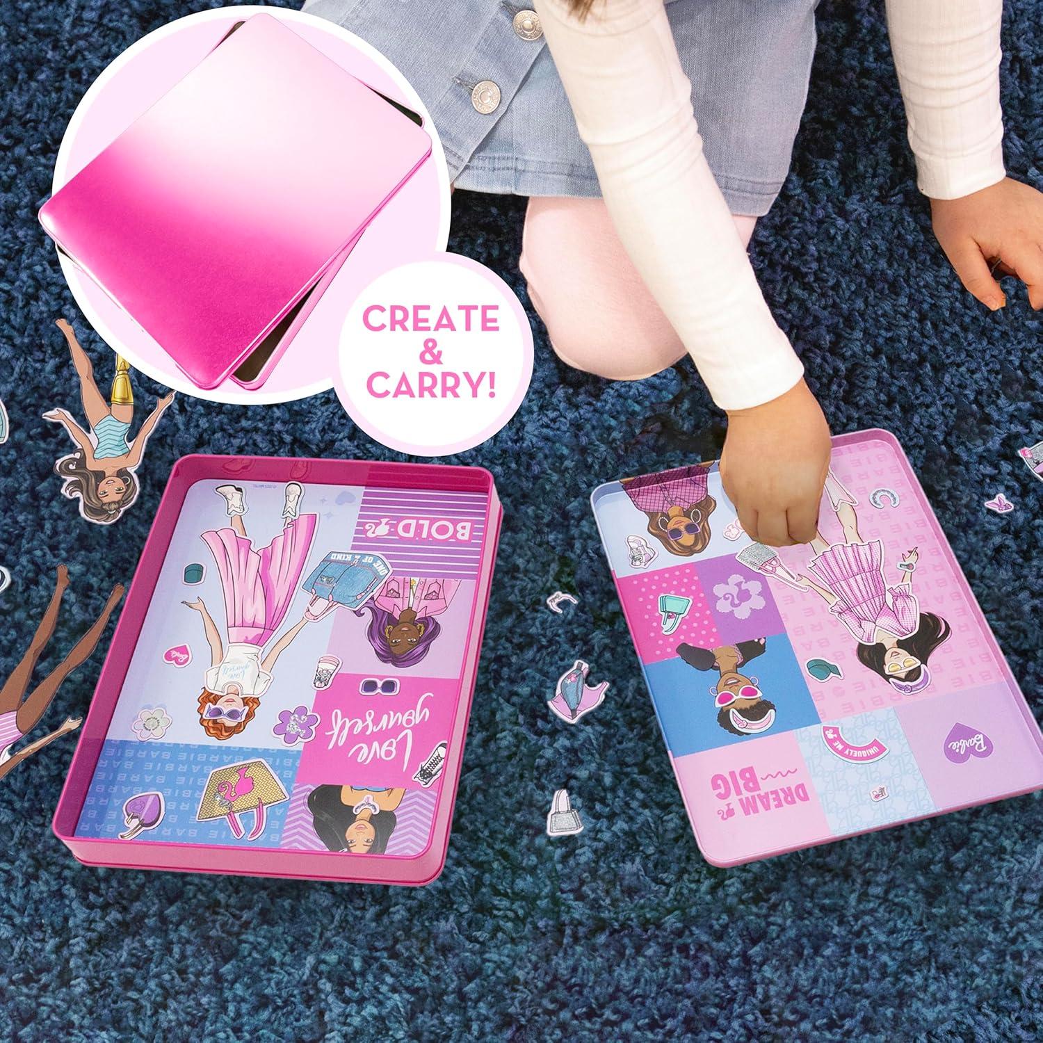 imageBarbie DIY Magnetic Play Set 75 Pieces 3 Magnetic Dolls Crafts for Kids Ages 48 4 Year Old Girl Birthday Gifts Girl Toys Cute Travel Toy Fun Airplane Activities Pretend Play for GirlsBarbie