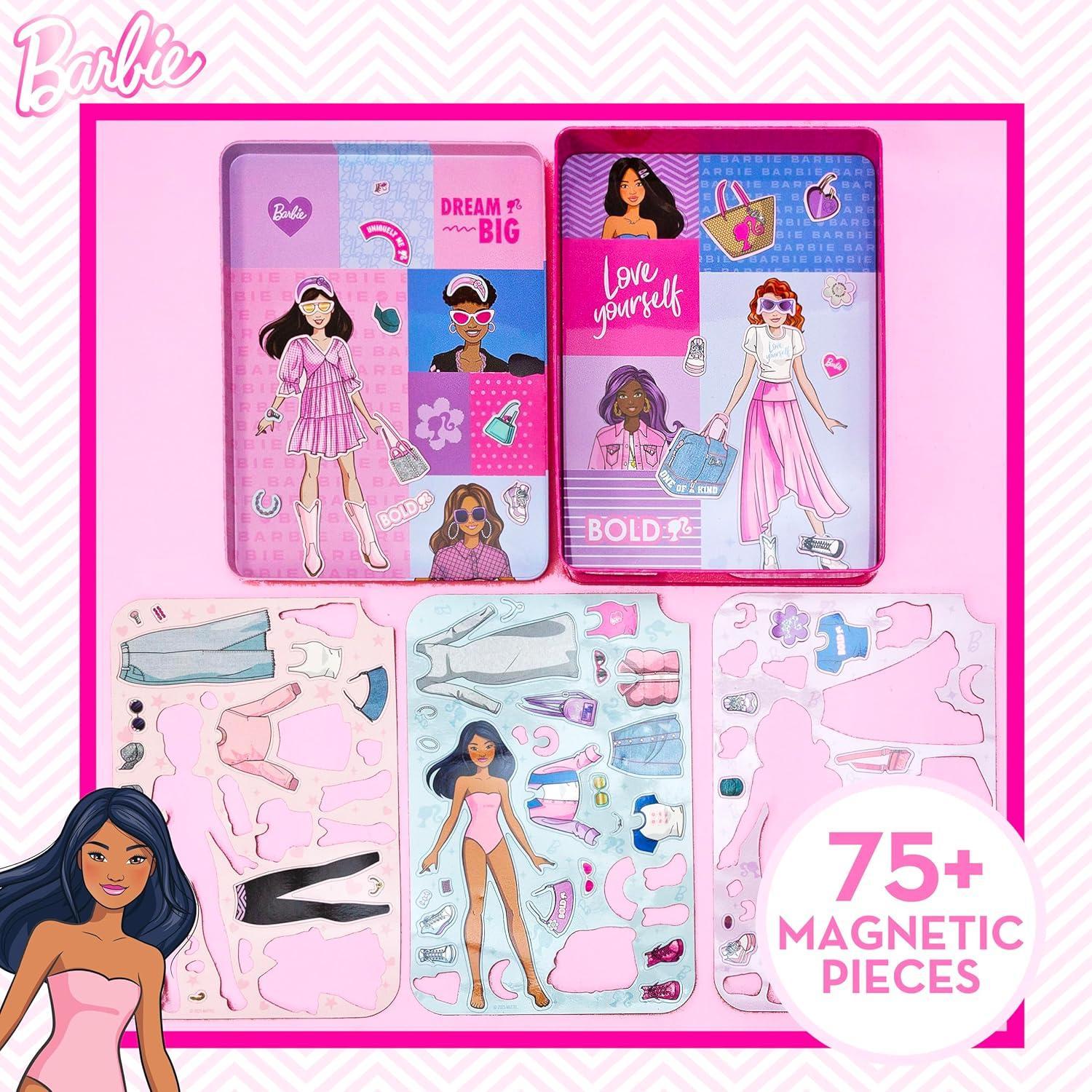 imageBarbie DIY Magnetic Play Set 75 Pieces 3 Magnetic Dolls Crafts for Kids Ages 48 4 Year Old Girl Birthday Gifts Girl Toys Cute Travel Toy Fun Airplane Activities Pretend Play for GirlsBarbie