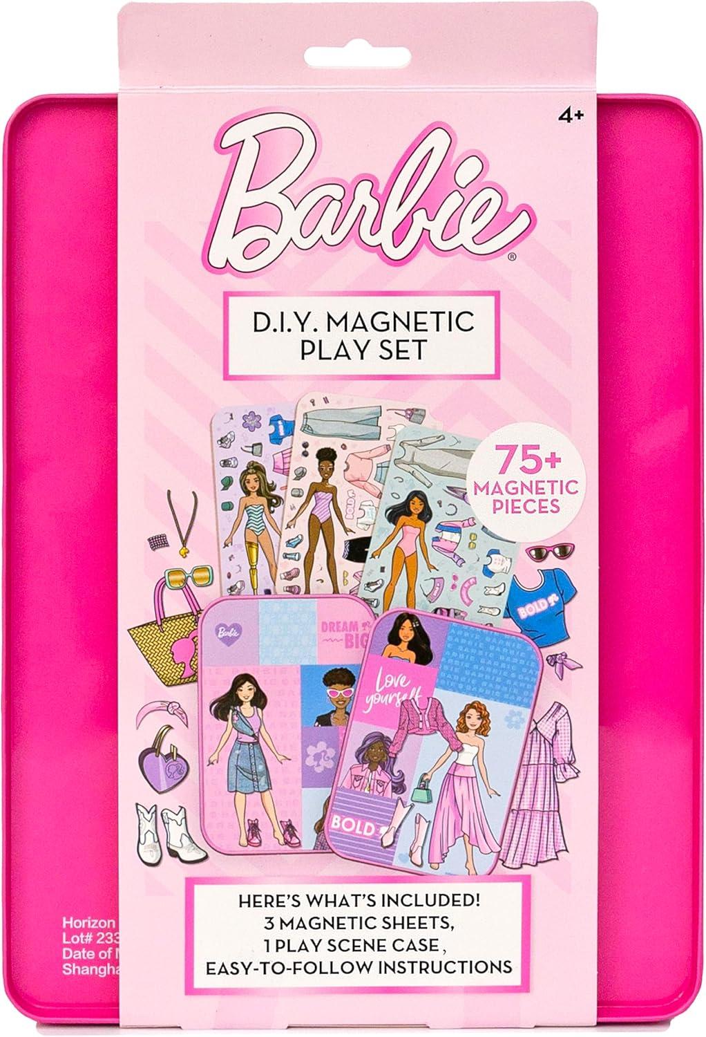 imageBarbie DIY Magnetic Play Set 75 Pieces 3 Magnetic Dolls Crafts for Kids Ages 48 4 Year Old Girl Birthday Gifts Girl Toys Cute Travel Toy Fun Airplane Activities Pretend Play for GirlsBarbie