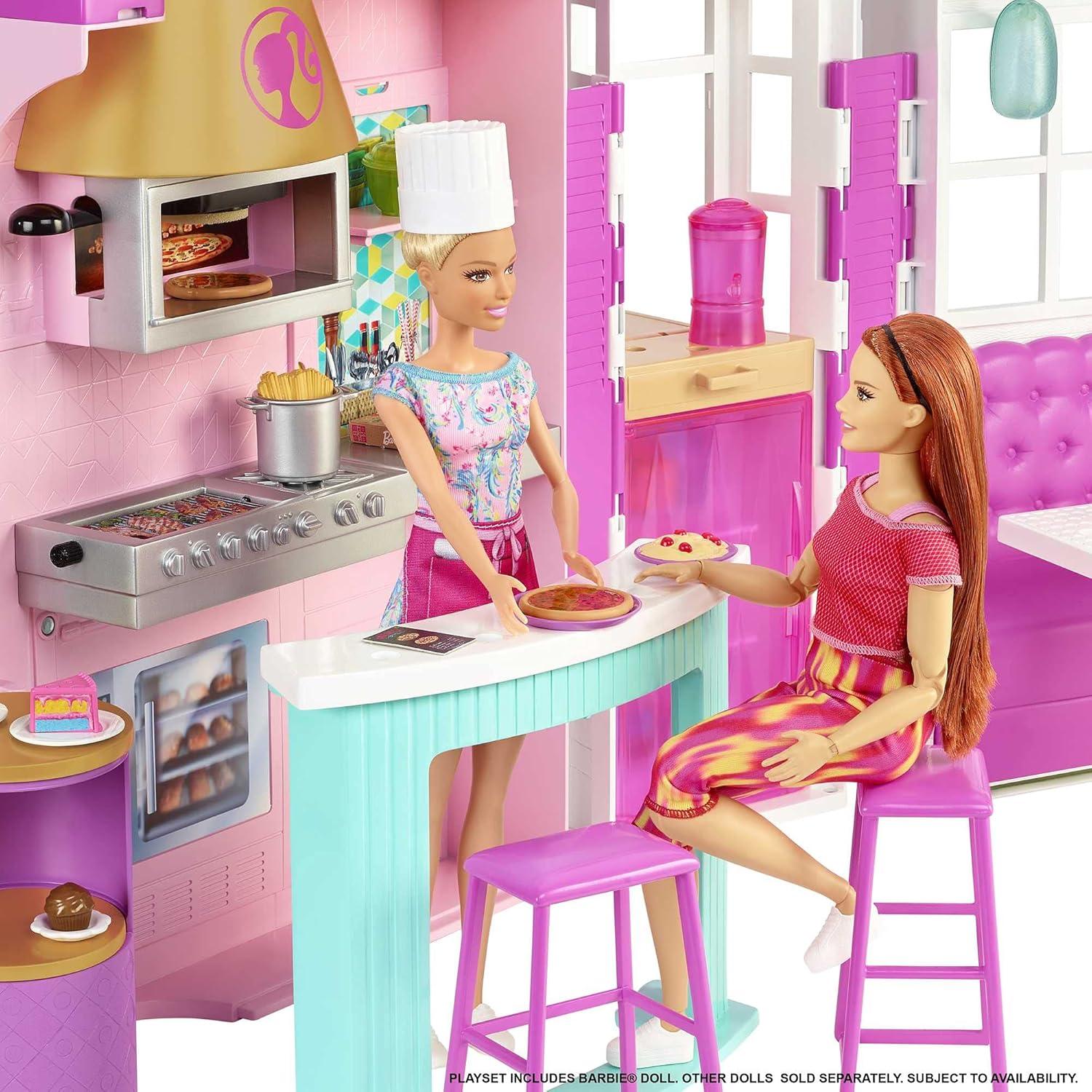 imageBarbie Doll ampamp Playset Cook n Grill Restaurant with Pizza Oven ampamp 30 Pieces Including Furniture ampamp Kitchen Accessories