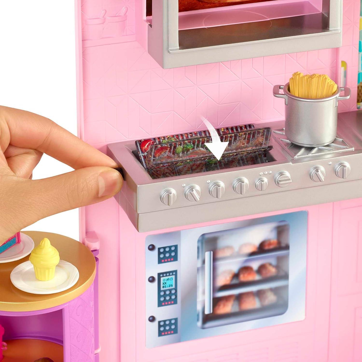 imageBarbie Doll ampamp Playset Cook n Grill Restaurant with Pizza Oven ampamp 30 Pieces Including Furniture ampamp Kitchen Accessories