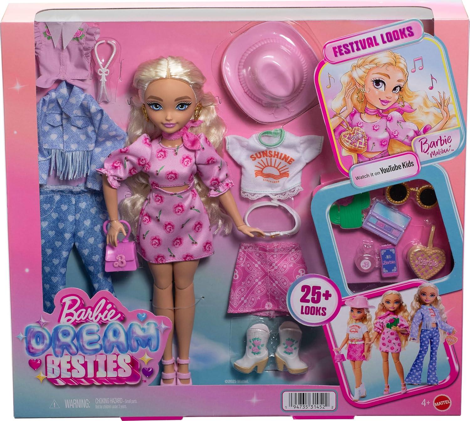 imageBarbie Dream Besties Festival Looks Set Including Barbie Malibu Doll with Long Blonde Stylized Hair 10 Removable Fashions ampamp Accessories