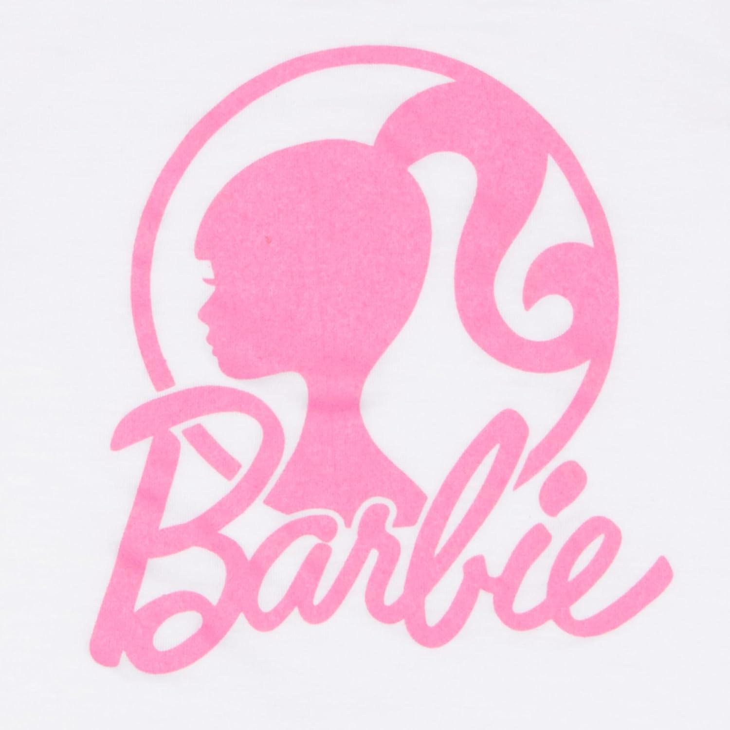imageBarbie Girls 2Piece TShirt and Shorts Set  Logo Graphic Print Design  Lightweight Summer Outfits for KidsWhitePink