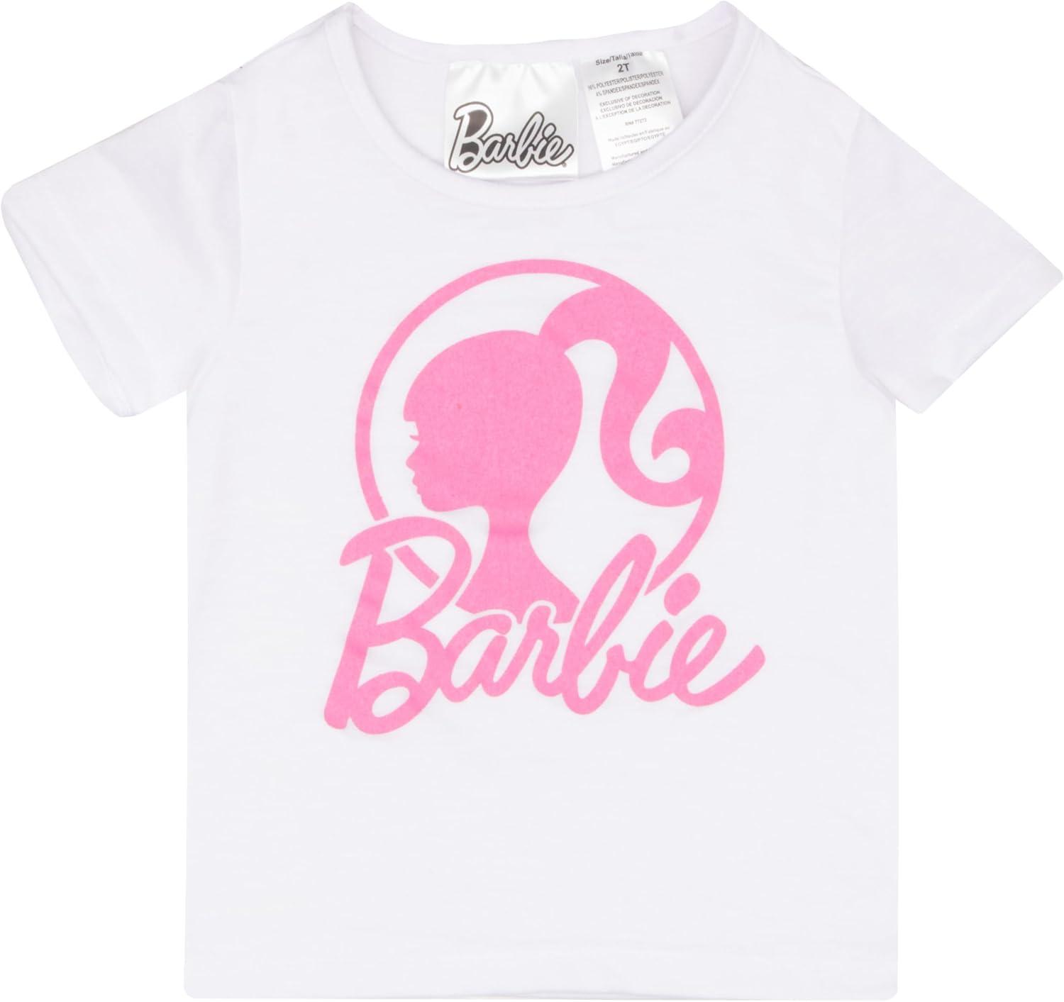 imageBarbie Girls 2Piece TShirt and Shorts Set  Logo Graphic Print Design  Lightweight Summer Outfits for KidsWhitePink