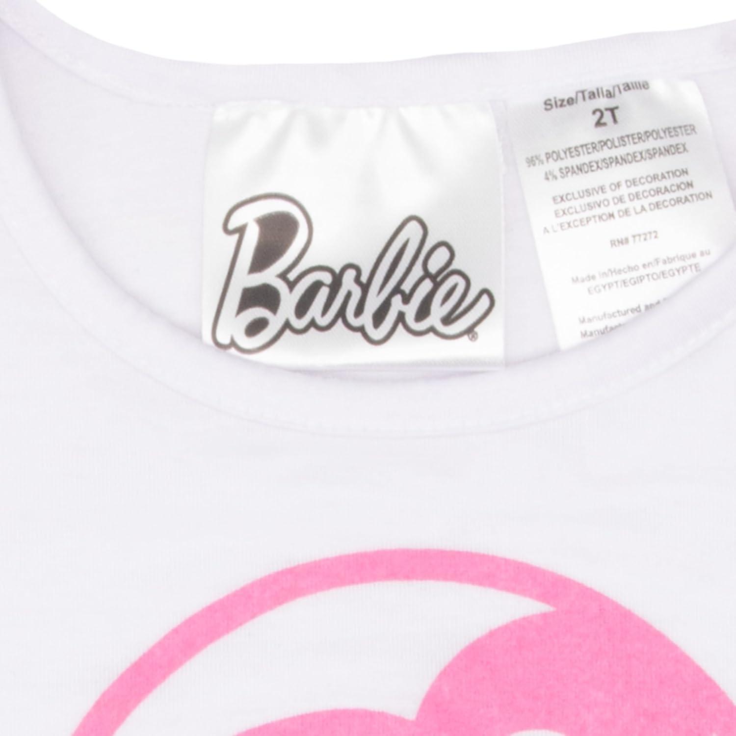 imageBarbie Girls 2Piece TShirt and Shorts Set  Logo Graphic Print Design  Lightweight Summer Outfits for KidsWhitePink
