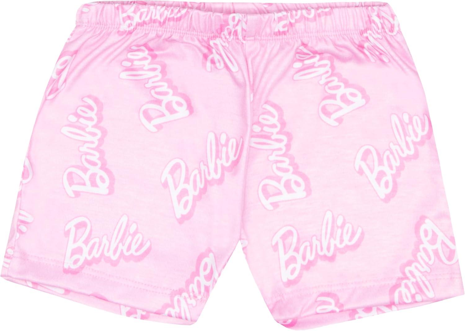 imageBarbie Girls 2Piece TShirt and Shorts Set  Logo Graphic Print Design  Lightweight Summer Outfits for KidsWhitePink
