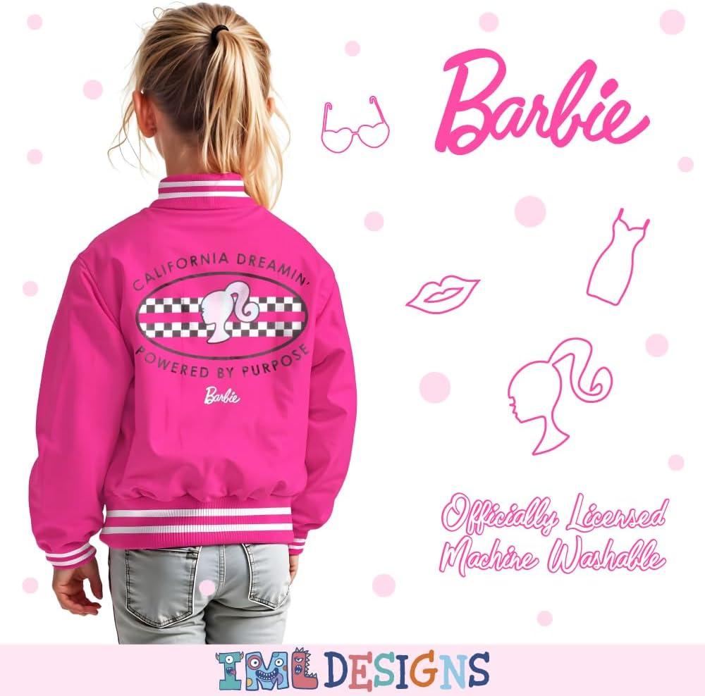 imageBarbie Girls Bomber Jacket  ZipUp Varsity Jacket with Girl Power OuterwearHot Pink