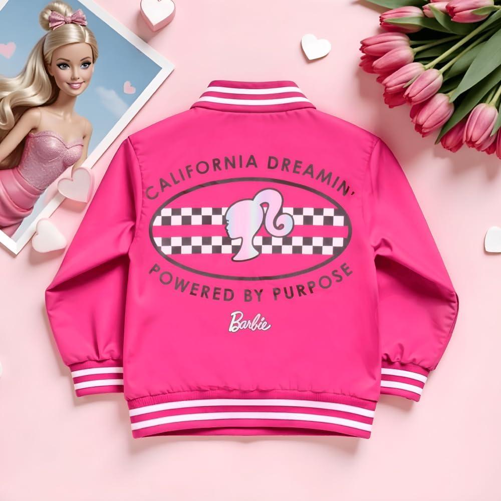 imageBarbie Girls Bomber Jacket  ZipUp Varsity Jacket with Girl Power OuterwearHot Pink