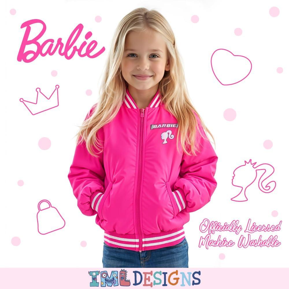 imageBarbie Girls Bomber Jacket  ZipUp Varsity Jacket with Girl Power OuterwearHot Pink