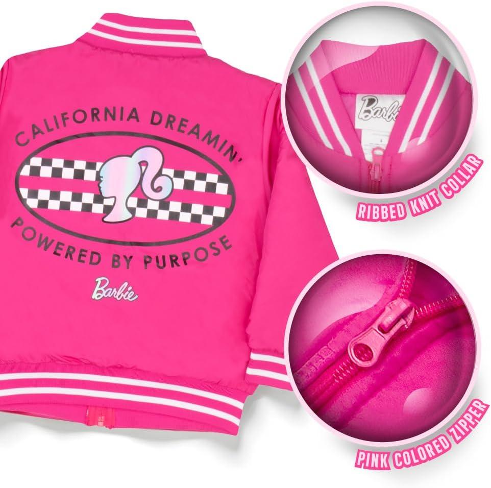 imageBarbie Girls Bomber Jacket  ZipUp Varsity Jacket with Girl Power OuterwearHot Pink