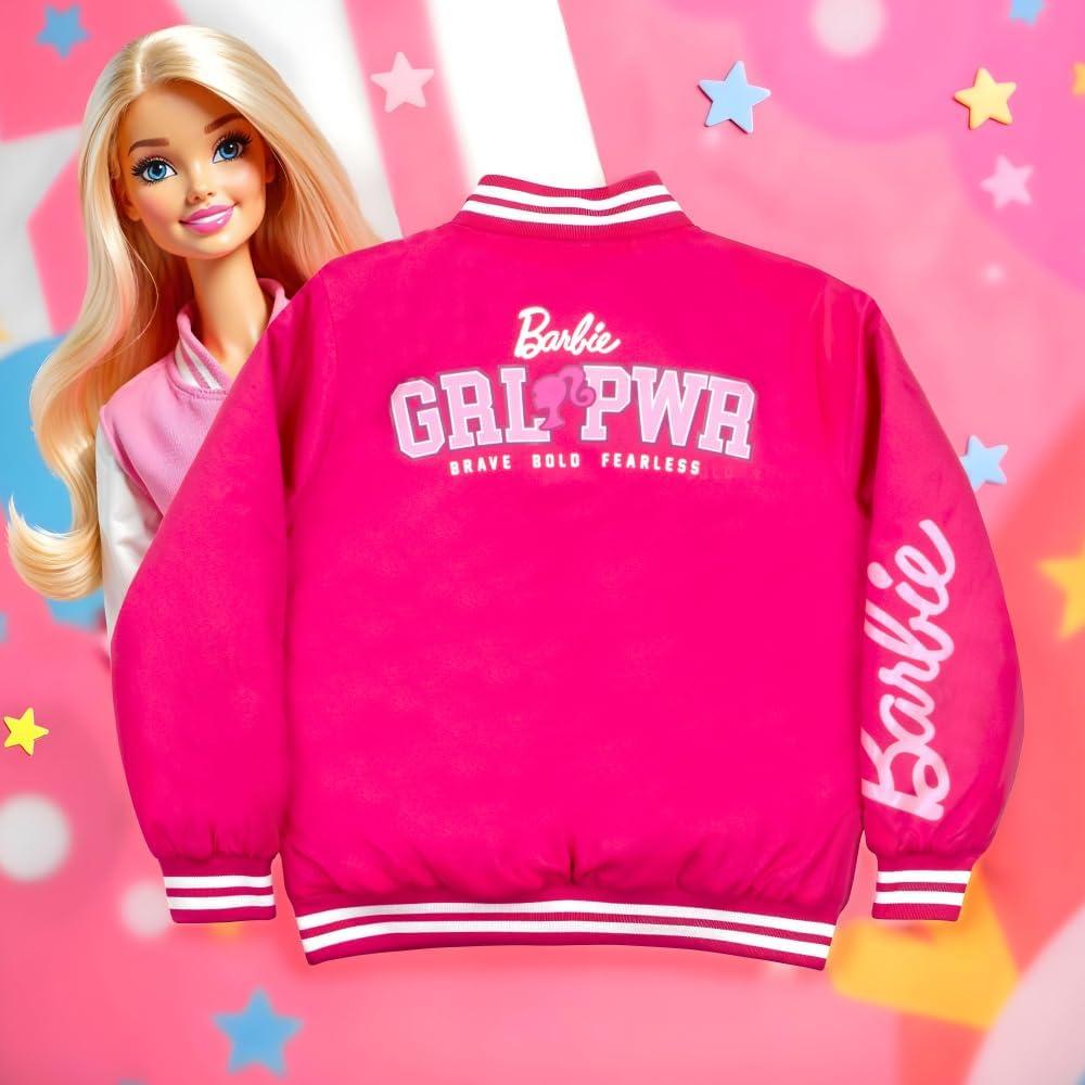 imageBarbie Girls Bomber Jacket  ZipUp Varsity Jacket with Girl Power OuterwearHot PinkPink