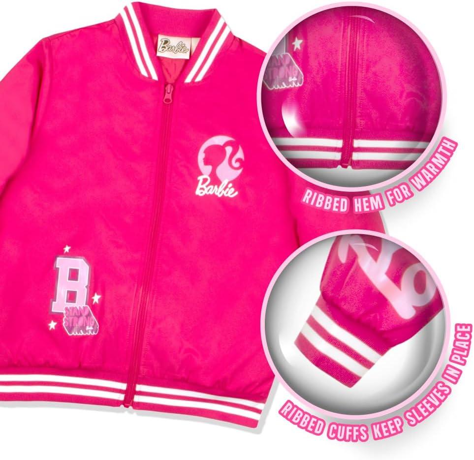 imageBarbie Girls Bomber Jacket  ZipUp Varsity Jacket with Girl Power OuterwearHot PinkPink