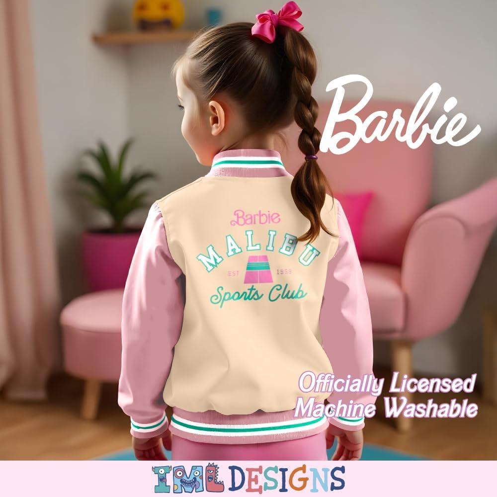 imageBarbie Girls Bomber Jacket  ZipUp Varsity Jacket with Girl Power OuterwearIvoryLight Pink