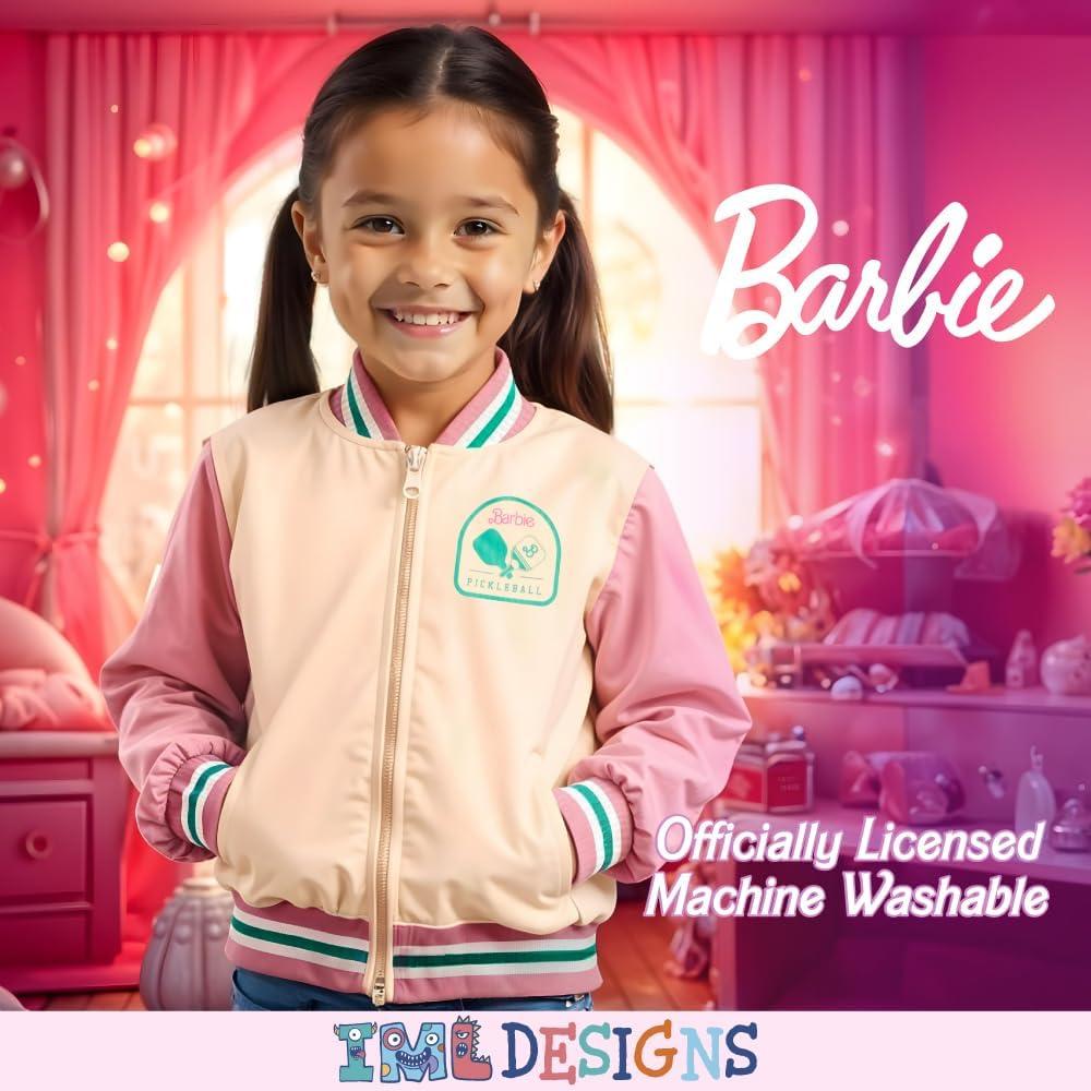 imageBarbie Girls Bomber Jacket  ZipUp Varsity Jacket with Girl Power OuterwearIvoryLight Pink