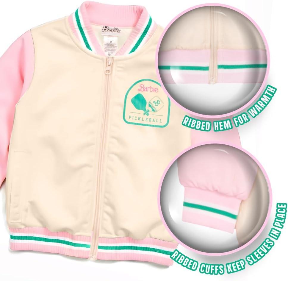 imageBarbie Girls Bomber Jacket  ZipUp Varsity Jacket with Girl Power OuterwearIvoryLight Pink