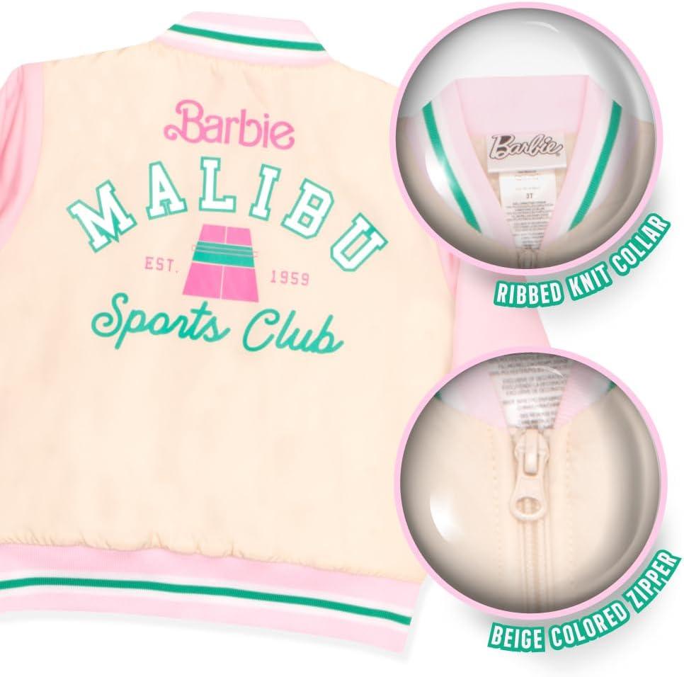 imageBarbie Girls Bomber Jacket  ZipUp Varsity Jacket with Girl Power OuterwearIvoryLight Pink