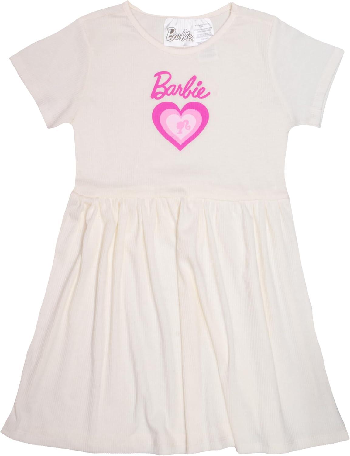 imageBarbie Girls Casual Stretch Dress 2Pack Graphic Print Logo  Set of Short Sleeve Summer Dresses for KidsCreamLight Pink