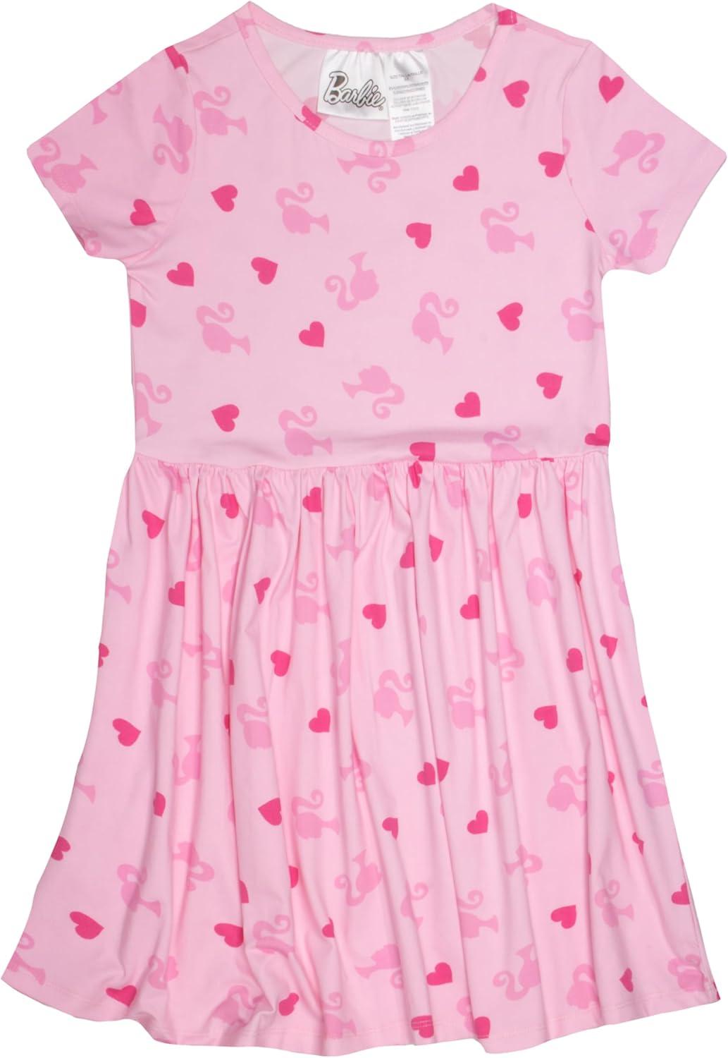 imageBarbie Girls Casual Stretch Dress 2Pack Graphic Print Logo  Set of Short Sleeve Summer Dresses for KidsCreamLight Pink