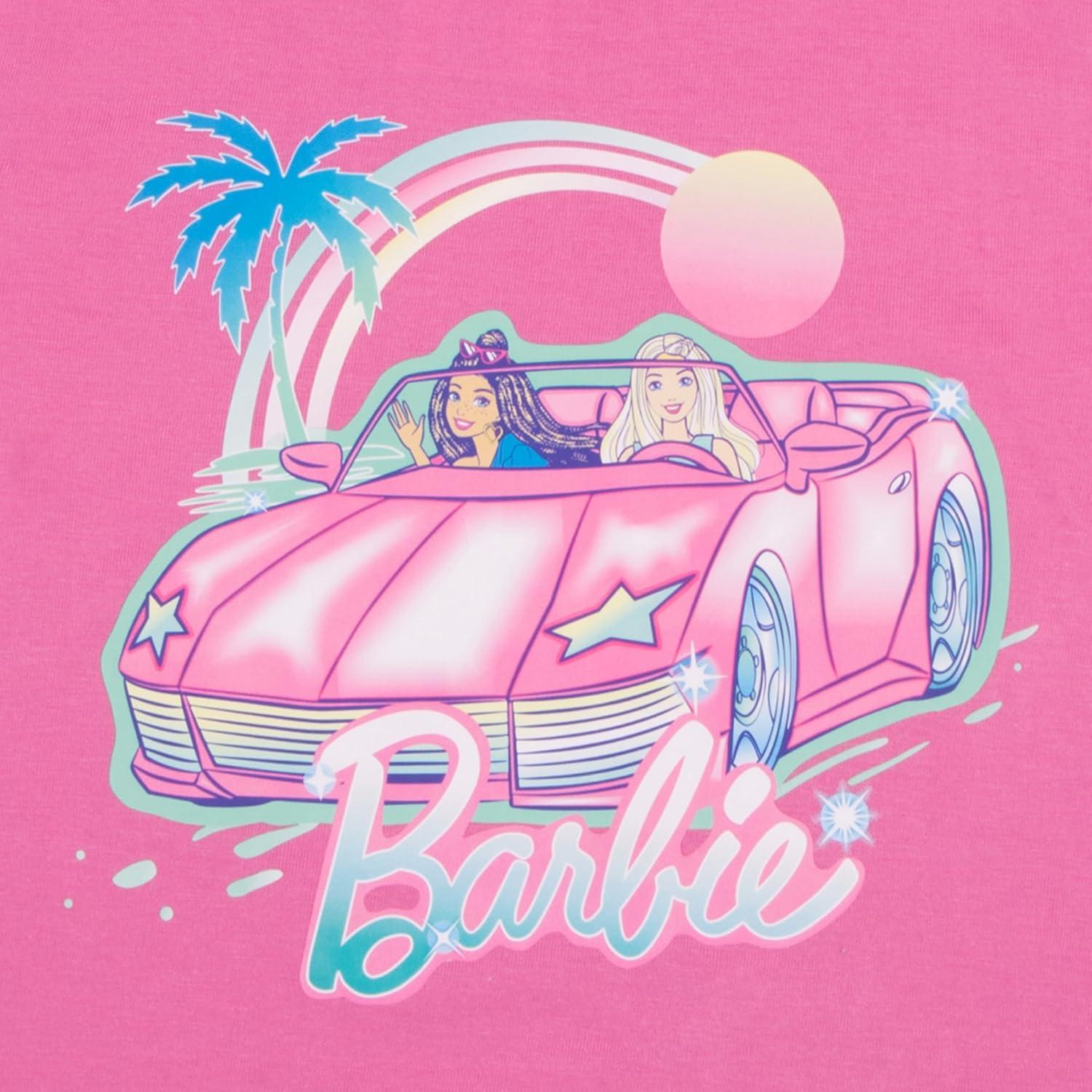 imageBarbie Girls Crewneck TShirt and Denim Short Overalls 2Piece Set Pink Convertible Tee and Jean Shortalls for KidsPink and Blue