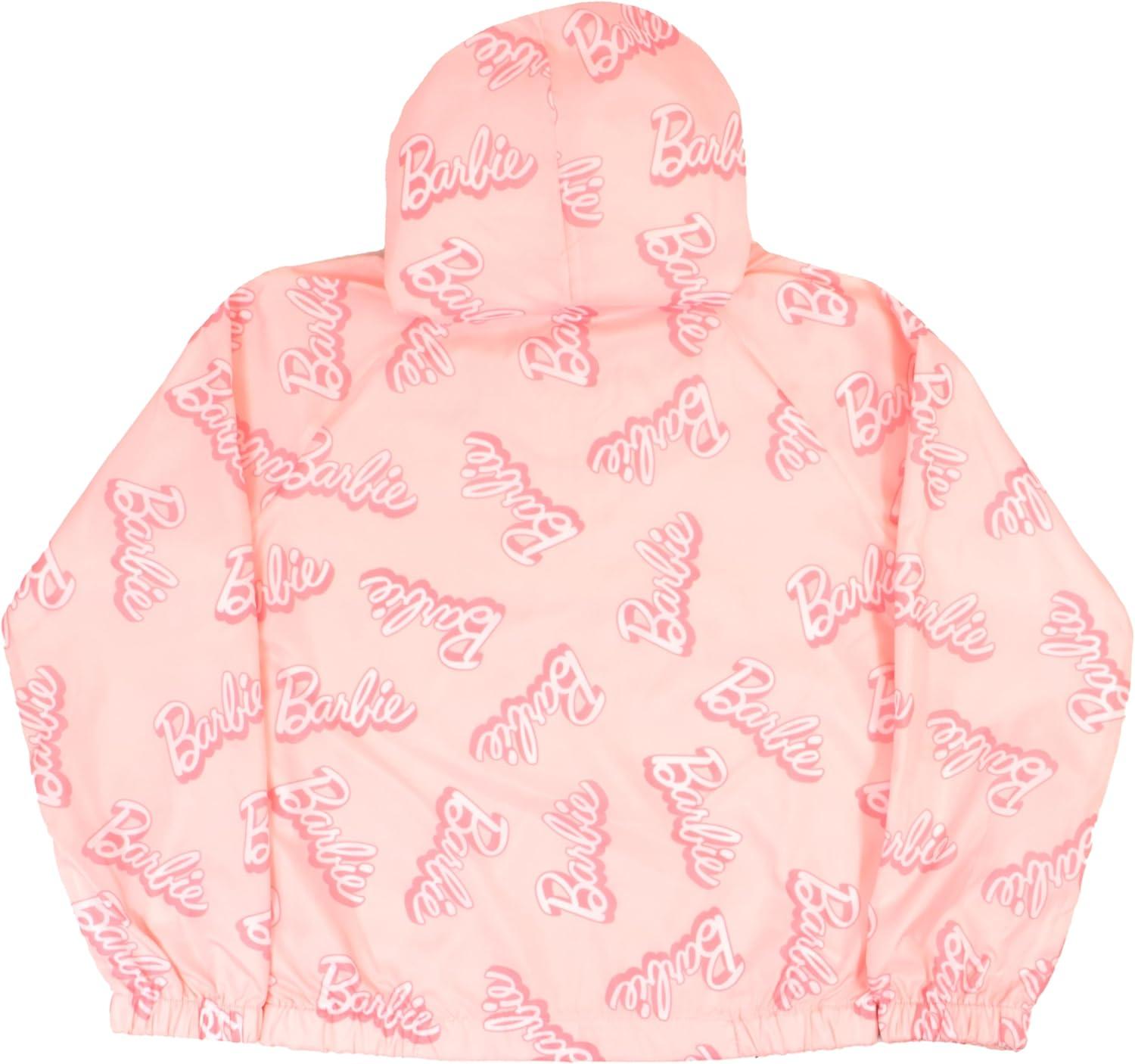 imageBarbie Girls Nylon Windbreaker Jacket Kids Rain Jacket for Big and Little Kids Girls Rain JacketAllover Print Pink