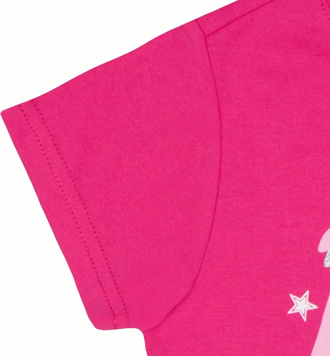 imageBarbie Girls Short Sleeve Sparkle Tutu Dress Logo Glitter Print Dress with Tulle Skirt for KidsPink