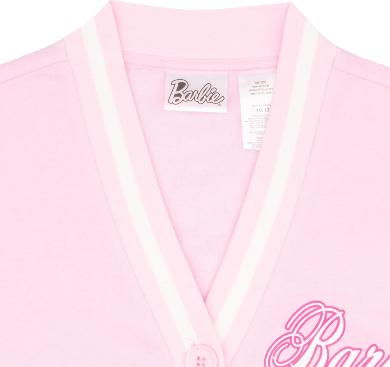 imageBarbie Girls VNeck Button Up Cardigan with Graphic Print and Embroidered Design  Long Sleeve Sweater with Pockets for KidsPink