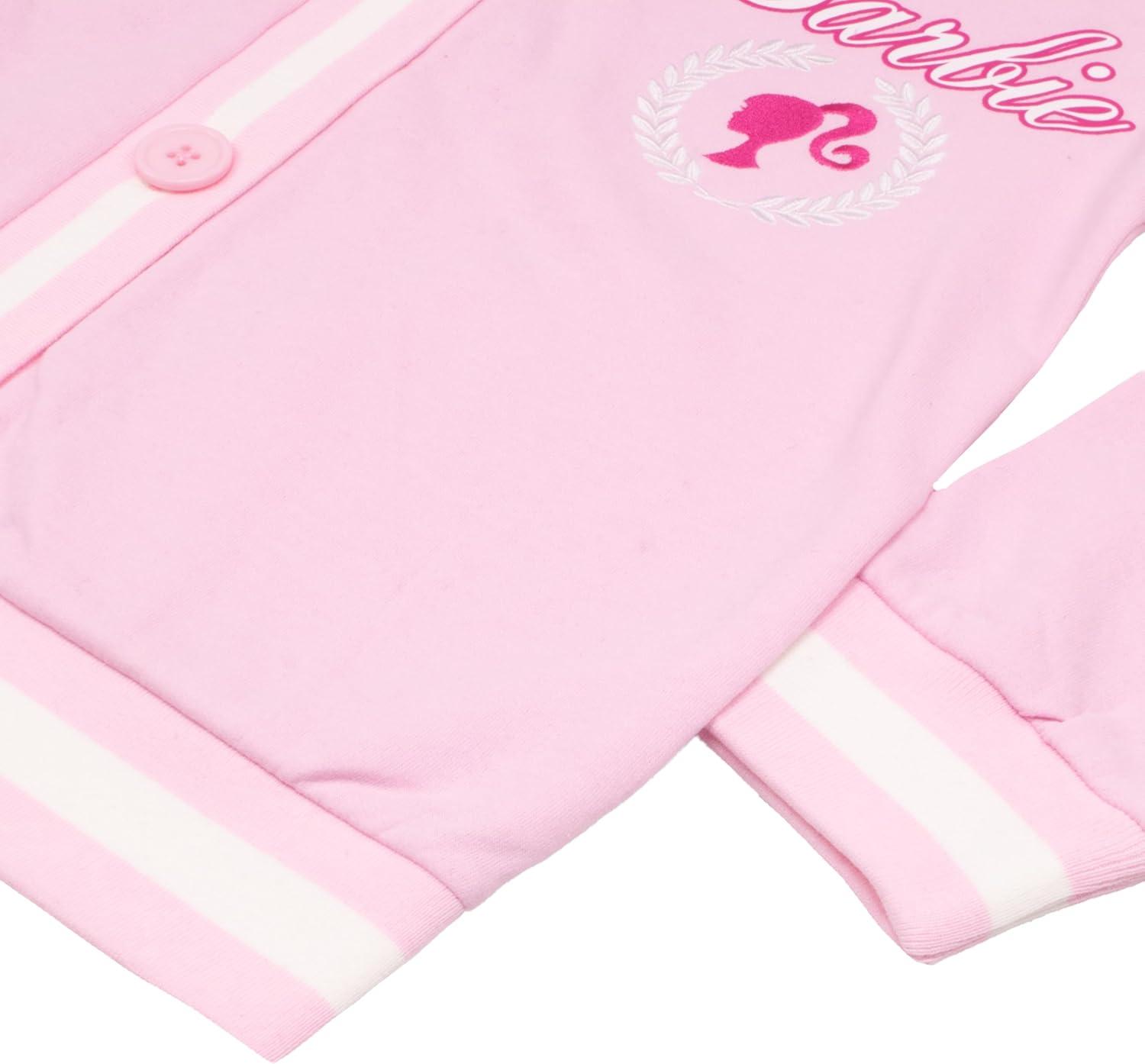 imageBarbie Girls VNeck Button Up Cardigan with Graphic Print and Embroidered Design  Long Sleeve Sweater with Pockets for KidsPink