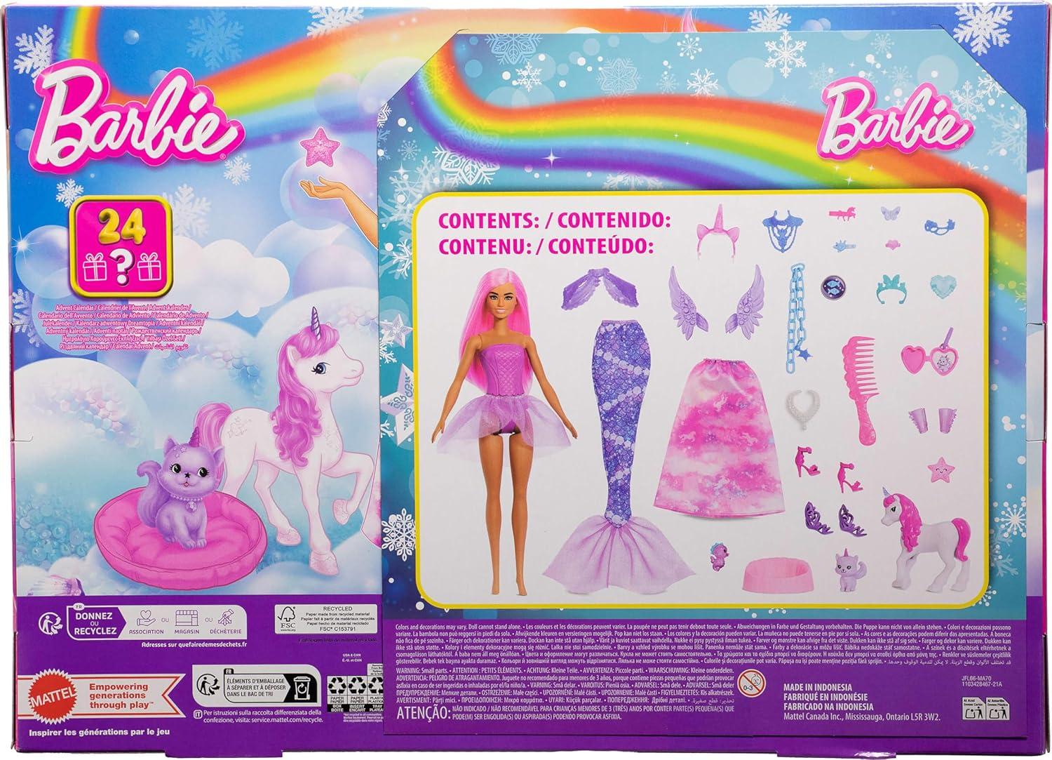 imageBarbie Mini Land Collectible Advent Calendar with 15Inch Dolls ampamp 24 Days of Surprises Winter Village Play Areas for Storytelling FunFantasy
