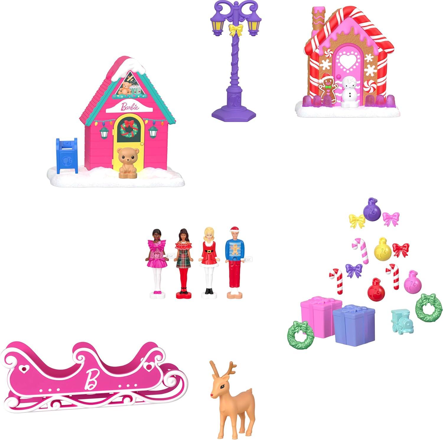 imageBarbie Mini Land Collectible Advent Calendar with 15Inch Dolls ampamp 24 Days of Surprises Winter Village Play Areas for Storytelling FunMini Barbieland