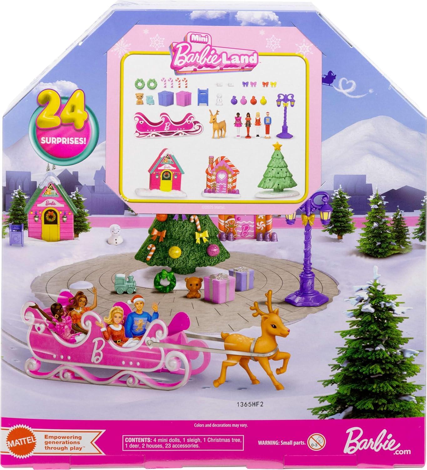 imageBarbie Mini Land Collectible Advent Calendar with 15Inch Dolls ampamp 24 Days of Surprises Winter Village Play Areas for Storytelling FunMini Barbieland