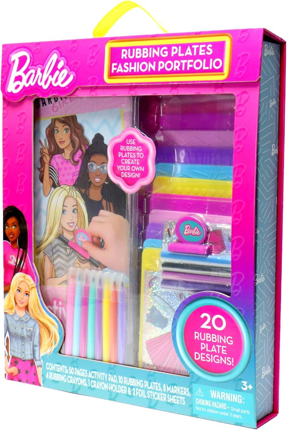 imageBarbie Rubbing Plates Set Art Activity Kit for Girls with Texture Plates Crayons ampamp Paper Create Mix and Match Fashion Outfits with Classic Barbie Designs Ages 3