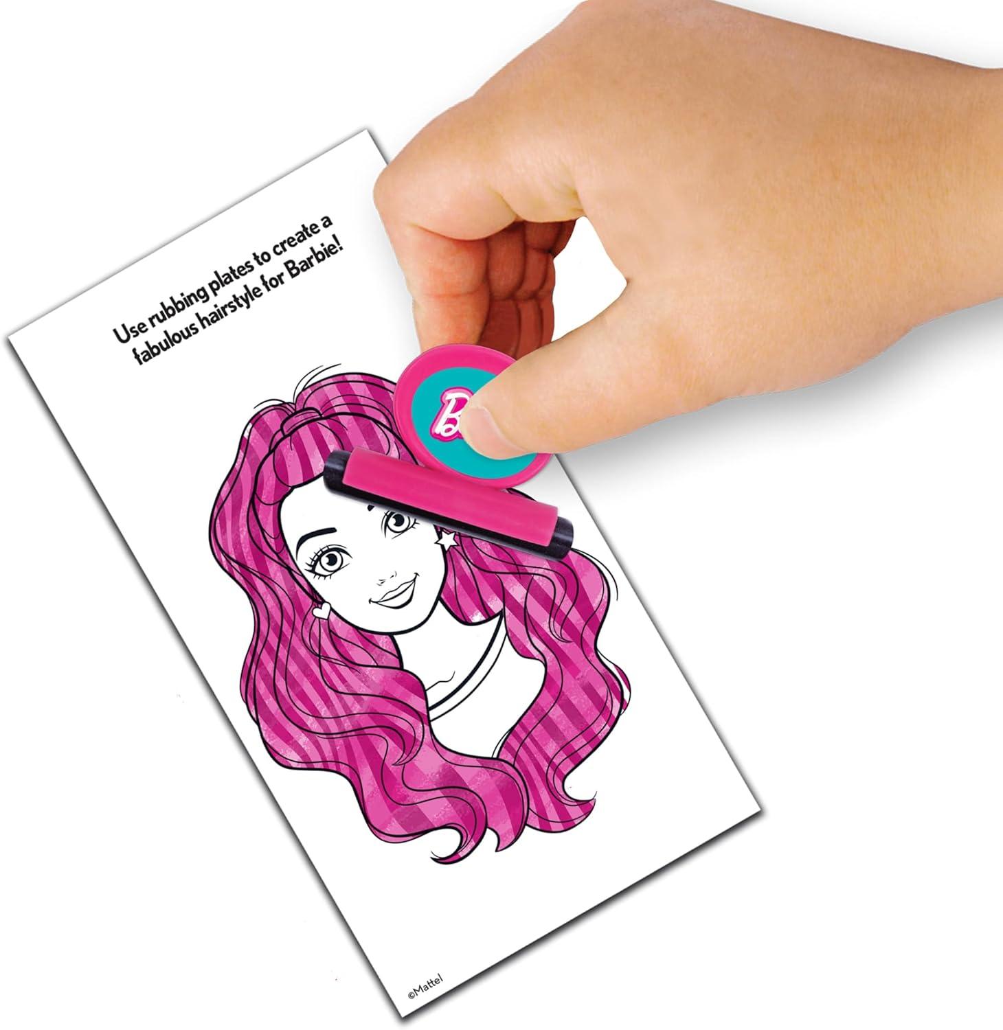 imageBarbie Rubbing Plates Set Art Activity Kit for Girls with Texture Plates Crayons ampamp Paper Create Mix and Match Fashion Outfits with Classic Barbie Designs Ages 3