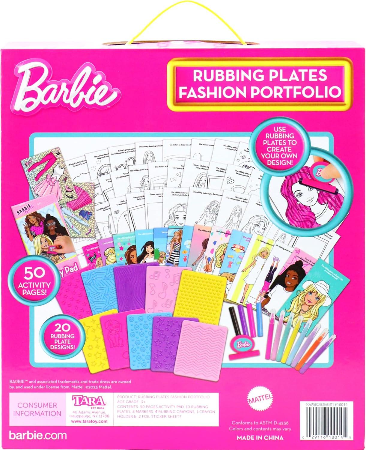 imageBarbie Rubbing Plates Set Art Activity Kit for Girls with Texture Plates Crayons ampamp Paper Create Mix and Match Fashion Outfits with Classic Barbie Designs Ages 3