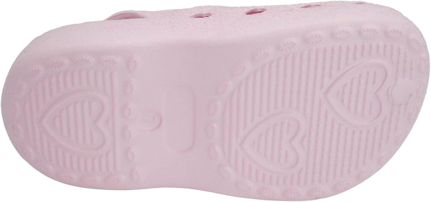 imageBarbie Toddler Girls Lightweight SlipOn Clogs  Adjustable Strap Summer Shoes for Kids  WaterFriendly Play SandalsLight Pink Glitter WBarbie Heart Patch