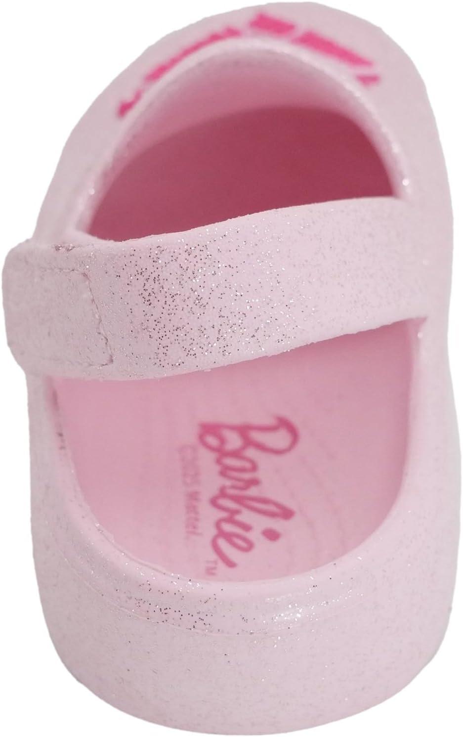 imageBarbie Toddler Girls Lightweight SlipOn Clogs  Adjustable Strap Summer Shoes for Kids  WaterFriendly Play SandalsLight Pink Glitter WBarbie Heart Patch