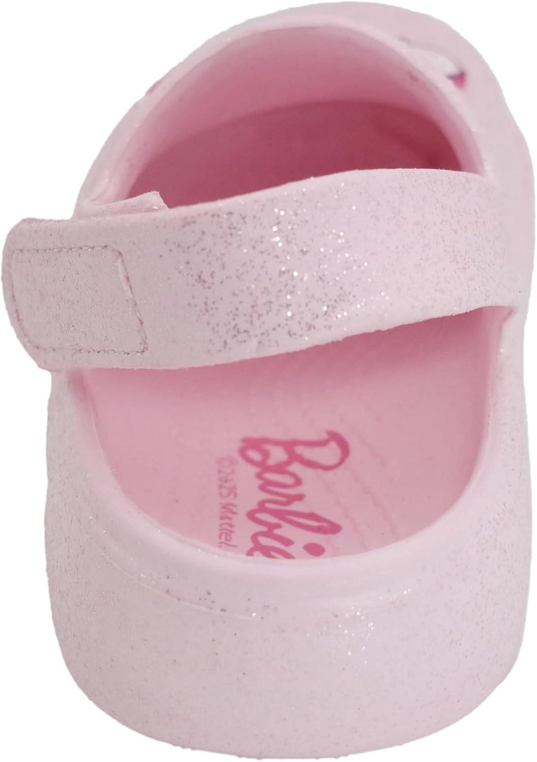 imageBarbie Toddler Girls Lightweight SlipOn Clogs  Adjustable Strap Summer Shoes for Kids  WaterFriendly Play SandalsLight Pink Glitter WBarbie Unicorn Patch