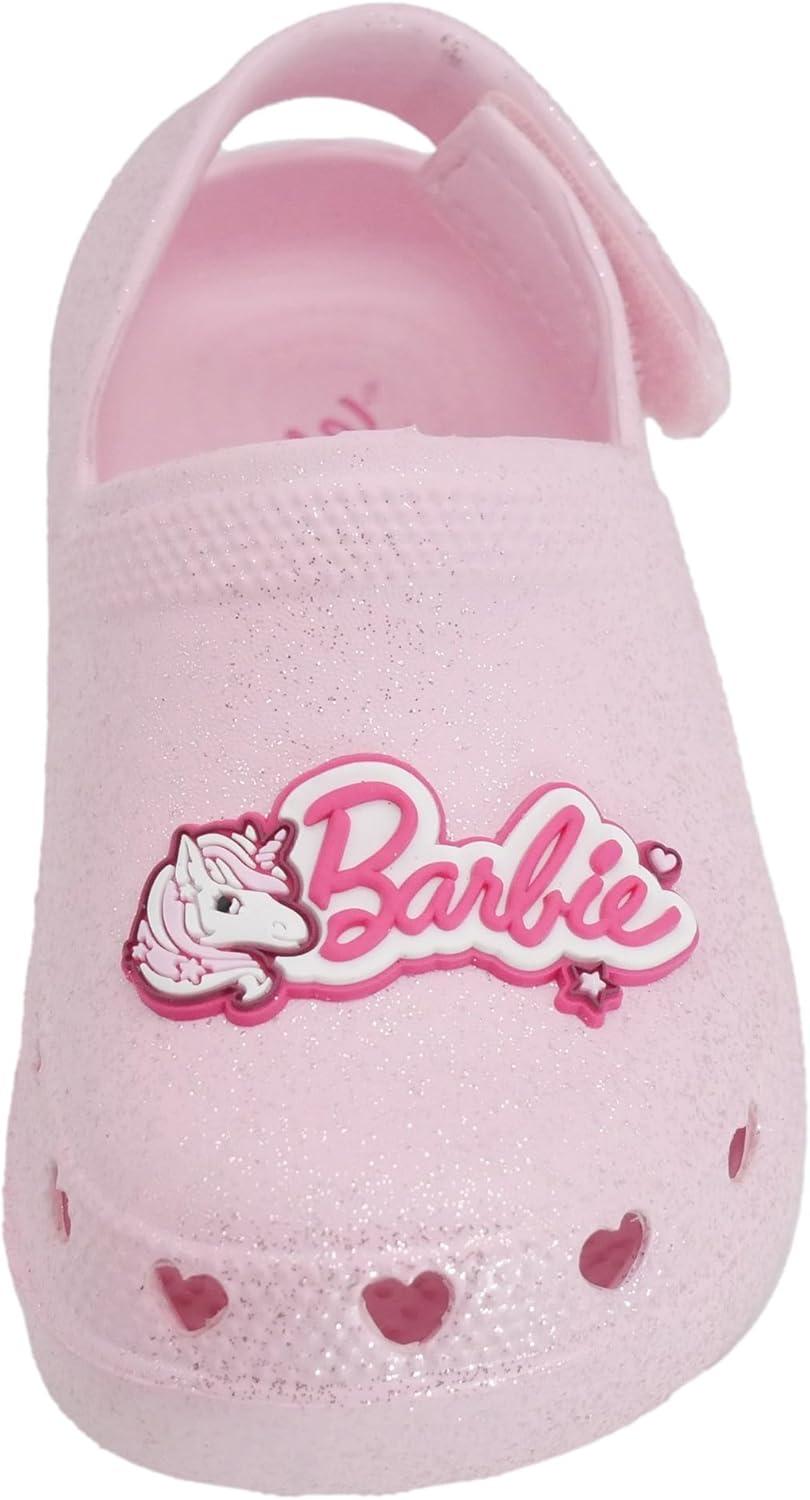 imageBarbie Toddler Girls Lightweight SlipOn Clogs  Adjustable Strap Summer Shoes for Kids  WaterFriendly Play SandalsLight Pink Glitter WBarbie Unicorn Patch