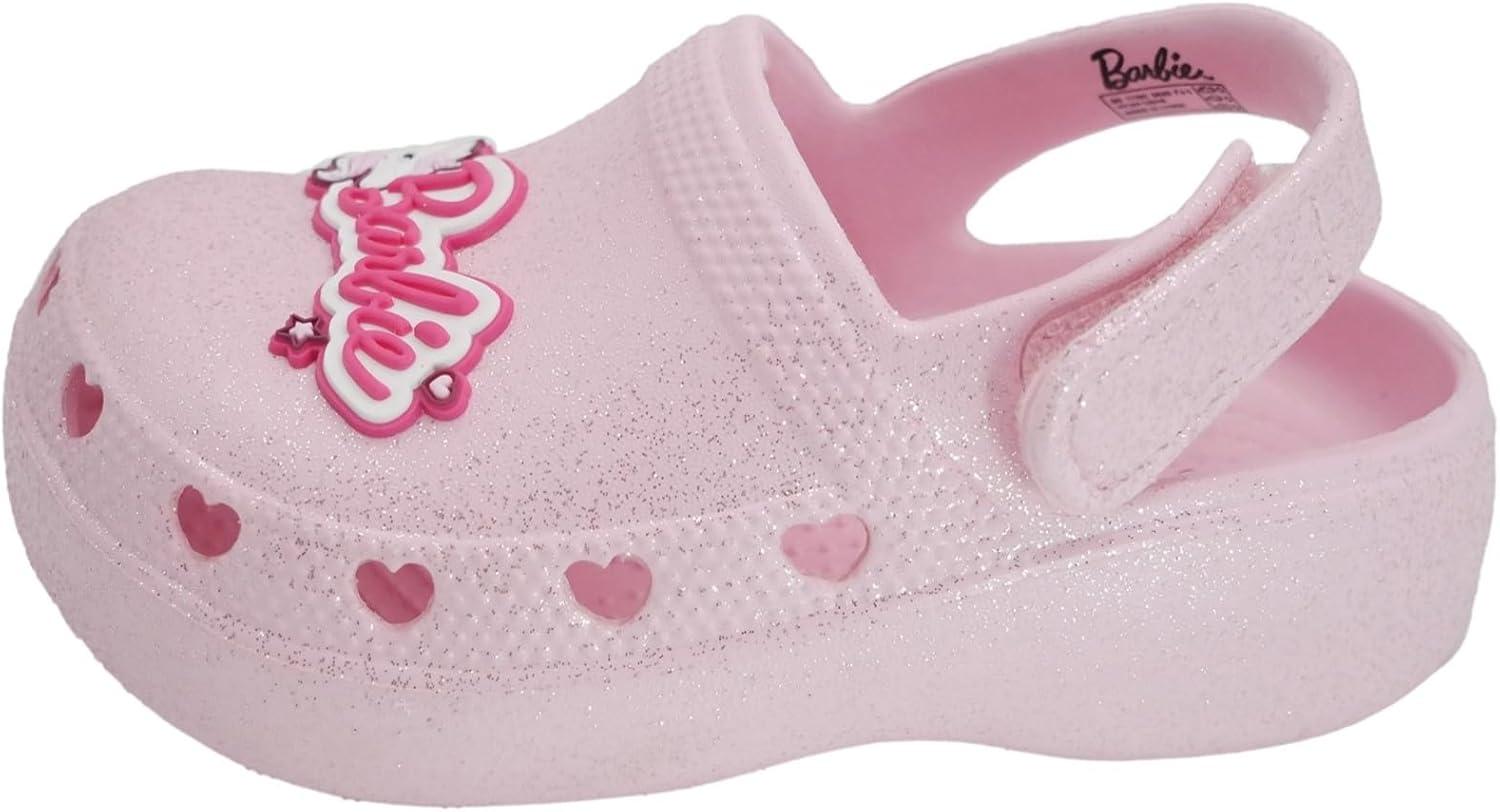 imageBarbie Toddler Girls Lightweight SlipOn Clogs  Adjustable Strap Summer Shoes for Kids  WaterFriendly Play SandalsLight Pink Glitter WBarbie Unicorn Patch