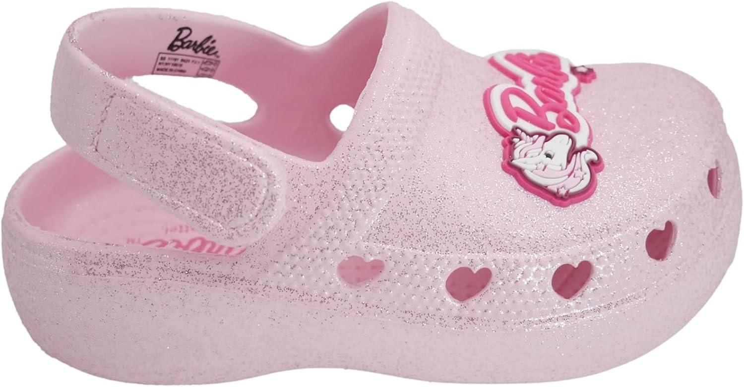 imageBarbie Toddler Girls Lightweight SlipOn Clogs  Adjustable Strap Summer Shoes for Kids  WaterFriendly Play SandalsLight Pink Glitter WBarbie Unicorn Patch